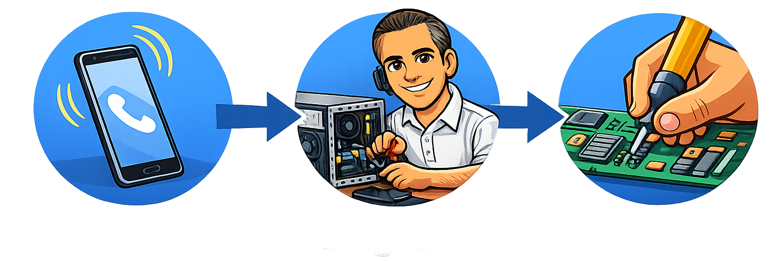 Computer help actionable steps, call for support, we diagnose, then we fix the problem.